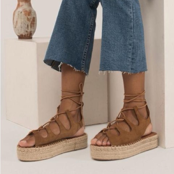 ALOHAS Suede Lace-Up Espadrille Platform Gladiator Sandals – Tan, Size 39 (US 8) - Picture 9 of 9